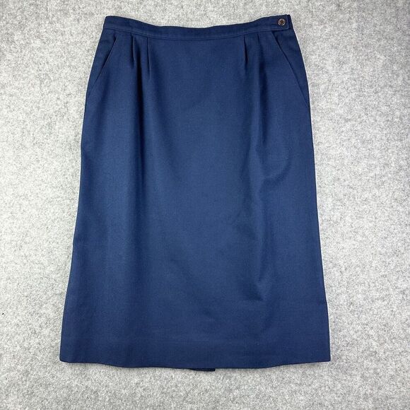 VTG Pendleton Skirt Womens 12 Navy Wool Pleated Lined Office Academia USA Made - Picture 1 of 13
